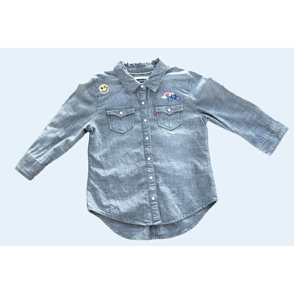 LEVI'S Kids Youth Denim Snap Button Embroidered Shirt Top Size M 10 -12 - Picture 3 of 6